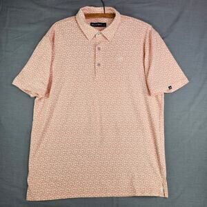 Fish Hippie Co Short Sleeve Polo Pink w/Palm Tree Pattern Men's Large